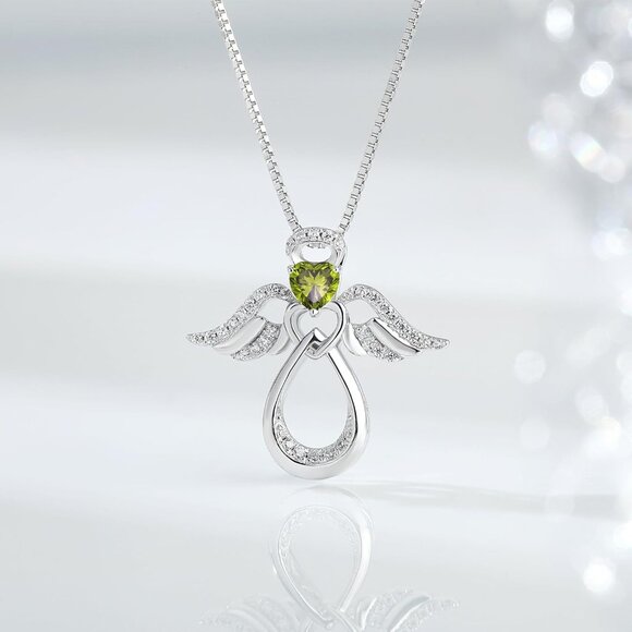 925 Sterling Silver Guardian Angel Pendant Necklace, 12 Birthstones, 19 inch Cha - Picture 3 of 7